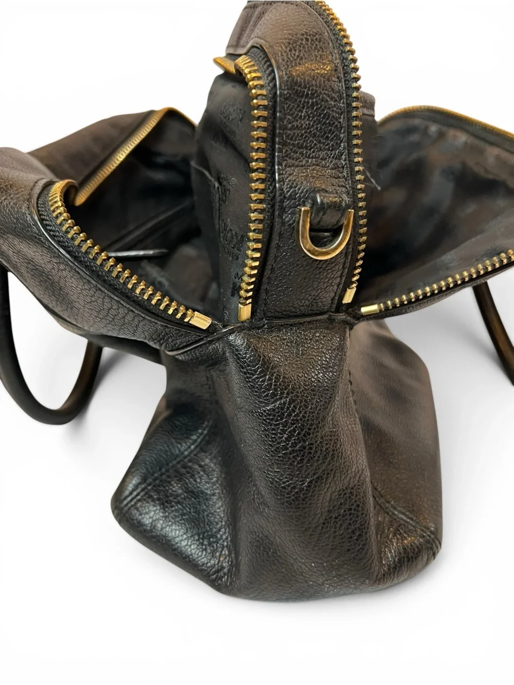 Michael Kors Black Pebbled Leather Dome Satchel Gold Hardware